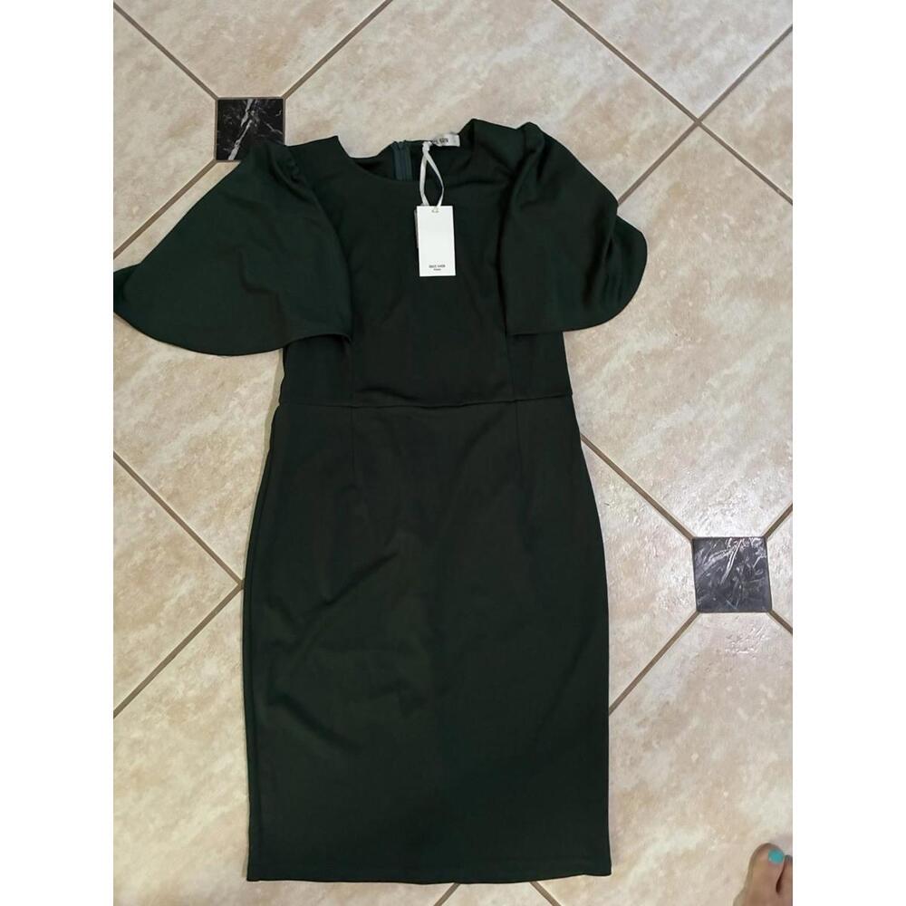 GRACE KARIN Women 3/4 Ruffle Sleeve Slim Fit Business Pencil Dress Sz Large NWT